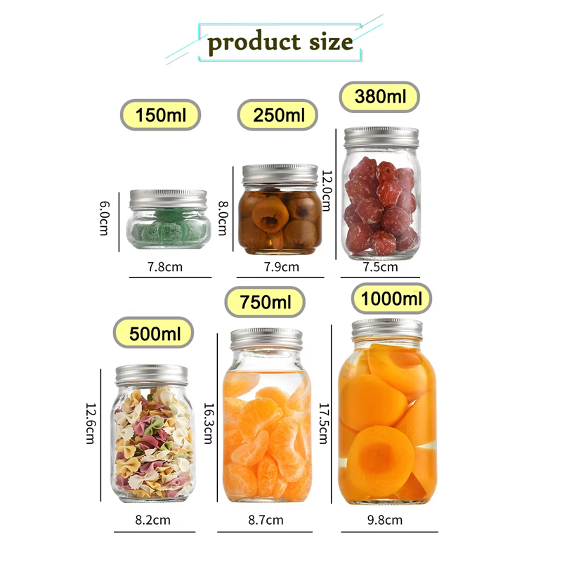 Tarro de vidrio de boca ancha con tapón de rosca 