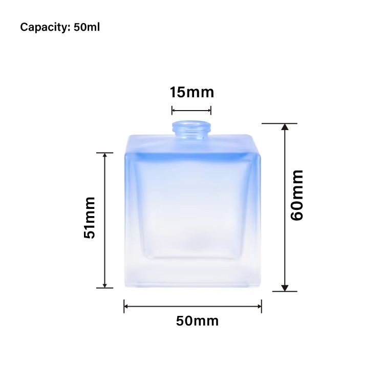 Botella de spray de perfume de vidrio verde azul recargable helada de 50 ml