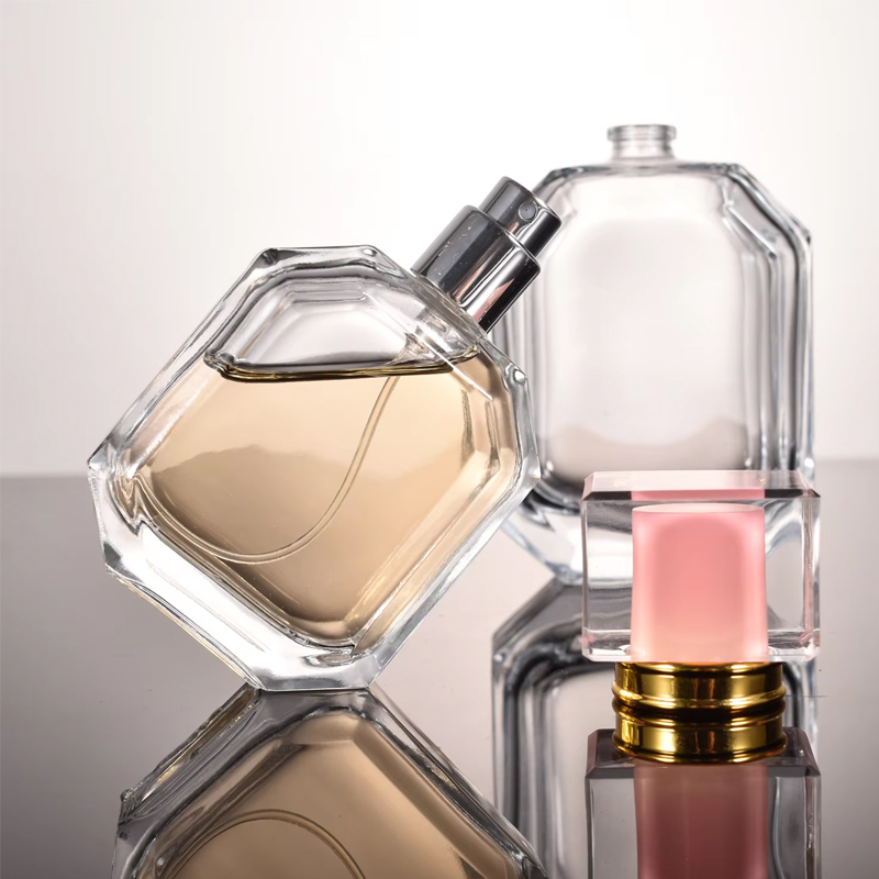 Botella de cristal de lujo 100ml 30ml Botella de spray de perfume 50ml Botella de perfume hexagonal vacía con embalaje