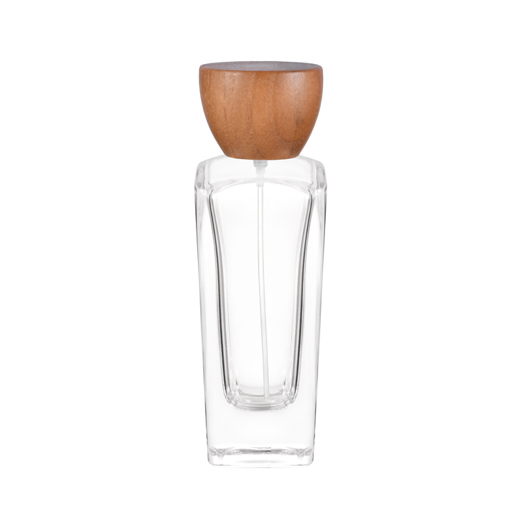 Botella de perfume de vidrio rectangular facetada de lujo de 78 ml con tapa galvanizada texturizada