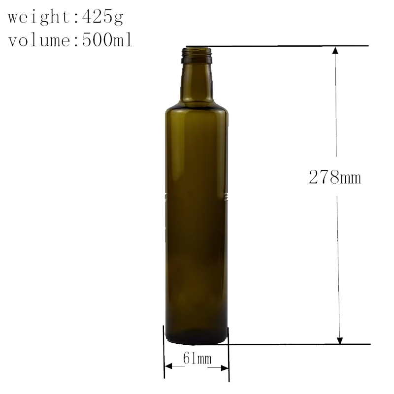 Botellas de aceite de oliva de vidrio verde oscuro de 500 ml 