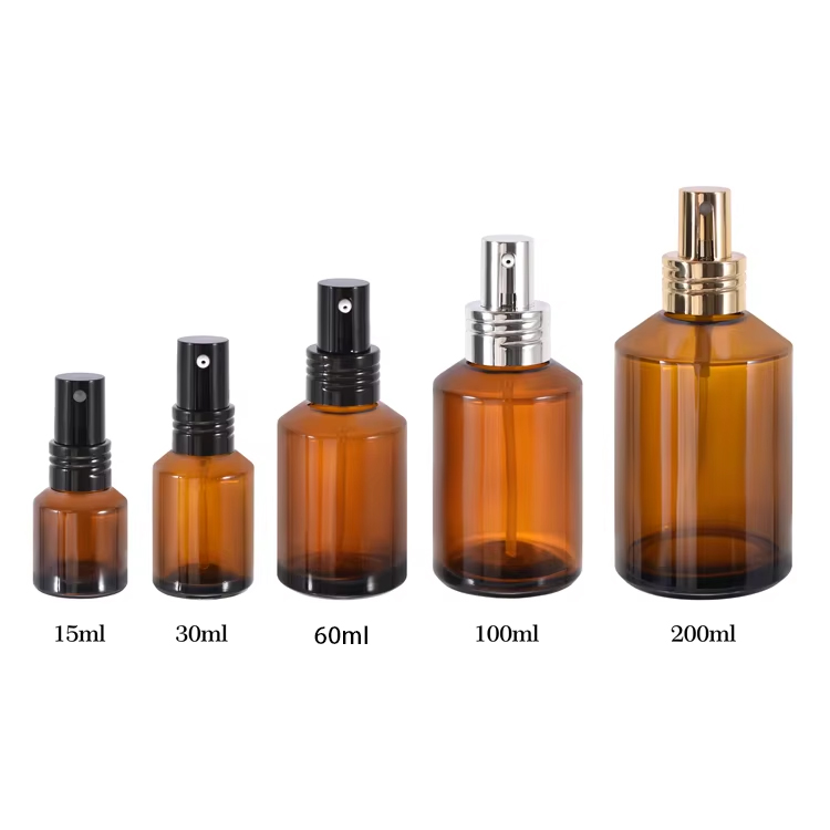 Botella de loción cosmética ámbar de nuevo diseño 15ml 30ml 60ml 100ml 200ml con bomba