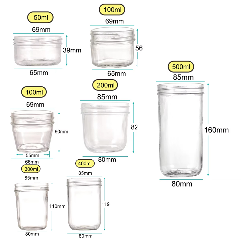 Tarro de cristal reutilizable de caviar redondo con tapa de aluminio