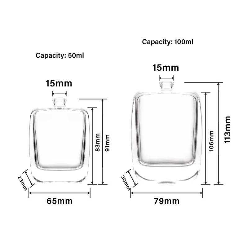 Botellas de vidrio de perfume transparentes de lujo con logotipo personalizado al por mayor, botellas de perfume de vidrio en aerosol de 50ml y 100ml 