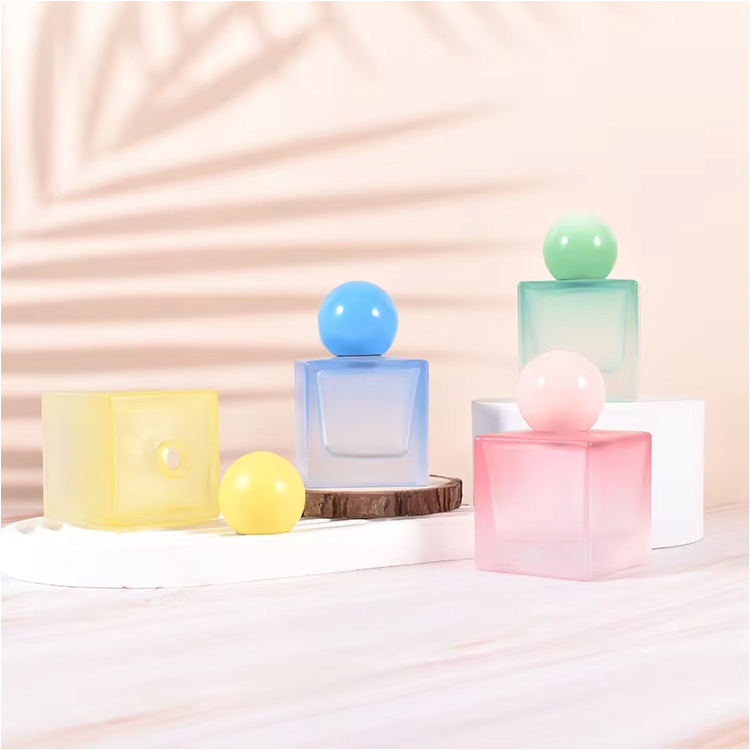 Botella de spray de perfume de vidrio verde azul recargable helada de 50 ml