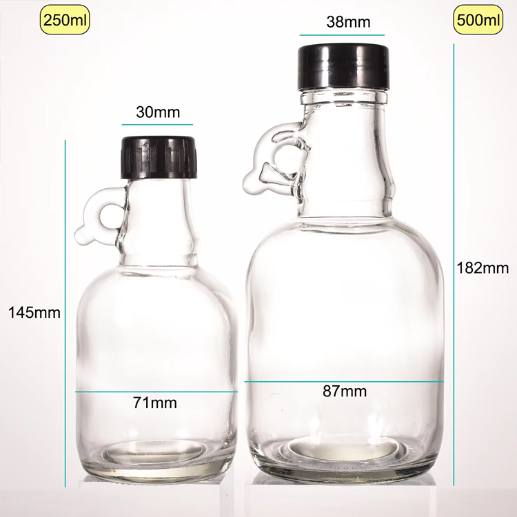 Mini botella vacía de licor de jarabe de arce para la tos de azúcar, 250 ml, 500 ml con asa