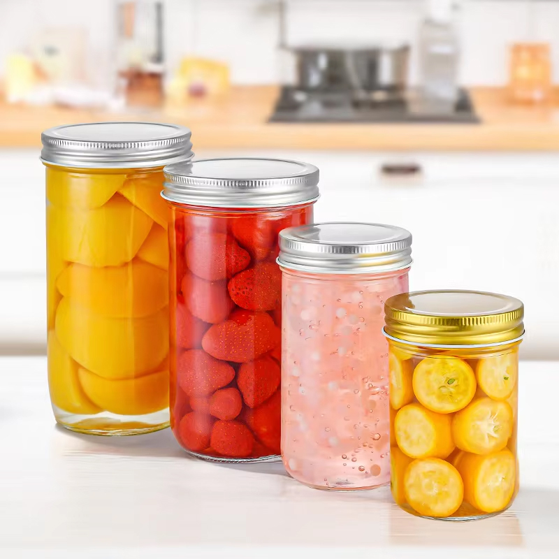 Tarro de cristal reutilizable de caviar redondo con tapa de aluminio