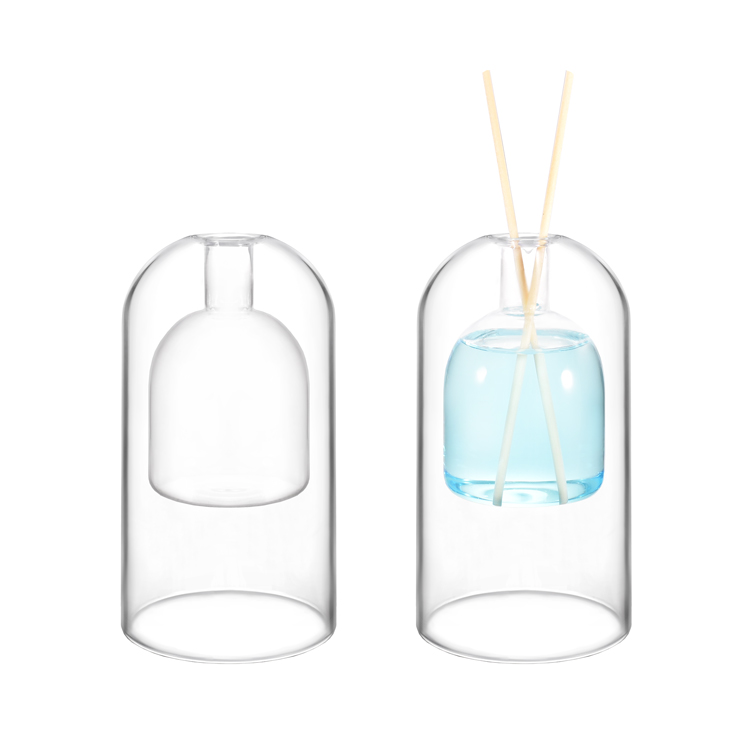 Botella difusora de caña de vidrio de borosilicato de doble pared, contenedor difusor de aromaterapia decorativo moderno para Fragancia casera
