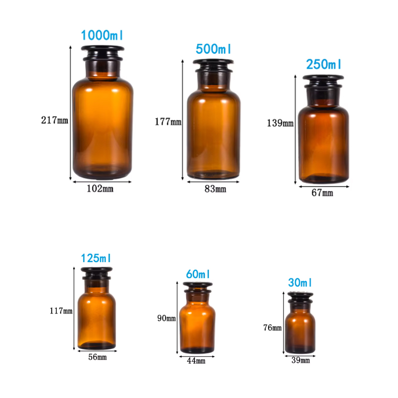 Botellas de boticario reactivo de vidrio químico transparente ámbar estilo vintage