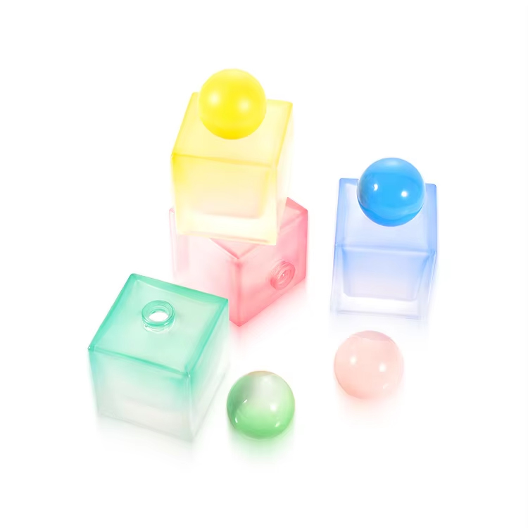 Botella de spray de perfume de vidrio verde azul recargable helada de 50 ml