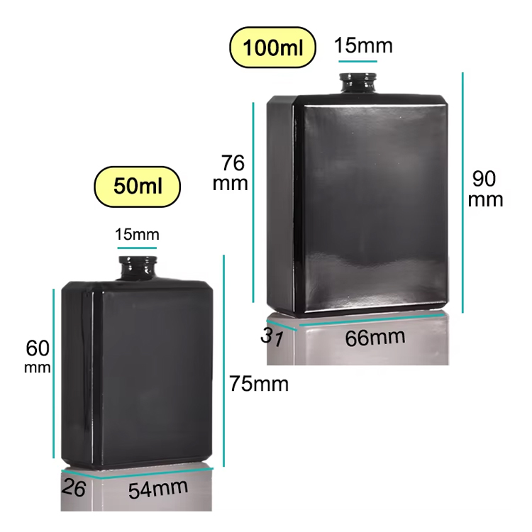 Nuevo diseño Botella de perfume de vidrio negra 30 ml 50 ml 100 ml 