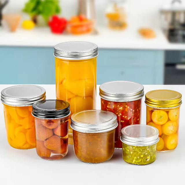 Tarro de cristal reutilizable de caviar redondo con tapa de aluminio