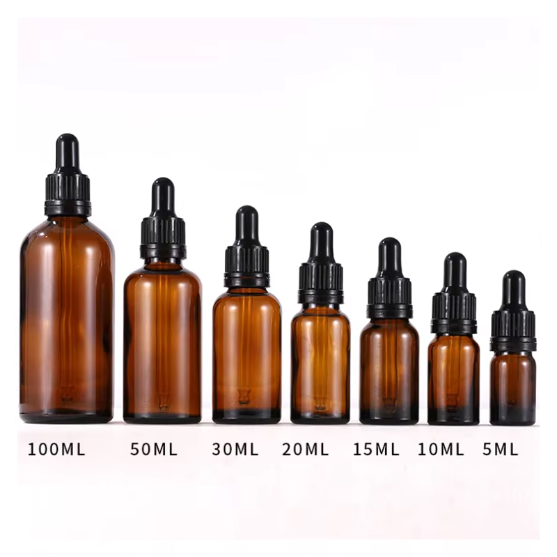 Botellas cuentagotas de vidrio ámbar de lujo de 5 ml, 10 ml, 15 ml y 20 ml con pipeta