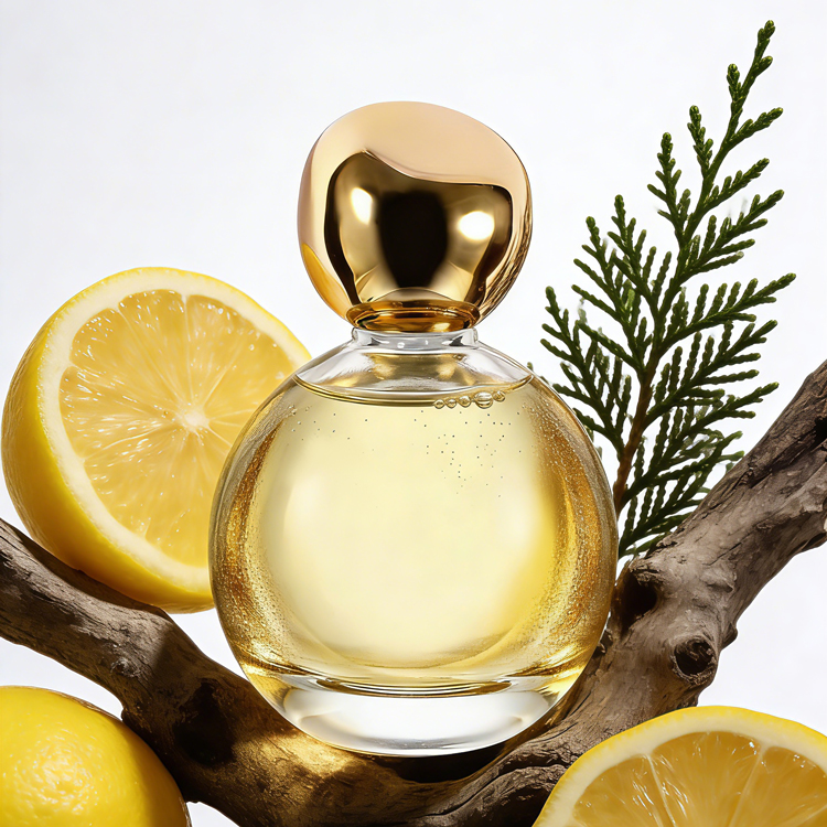  Botella de perfume de cristal esférica de lujo con tapa dorada, embalaje de fragancia personalizado de alta gama