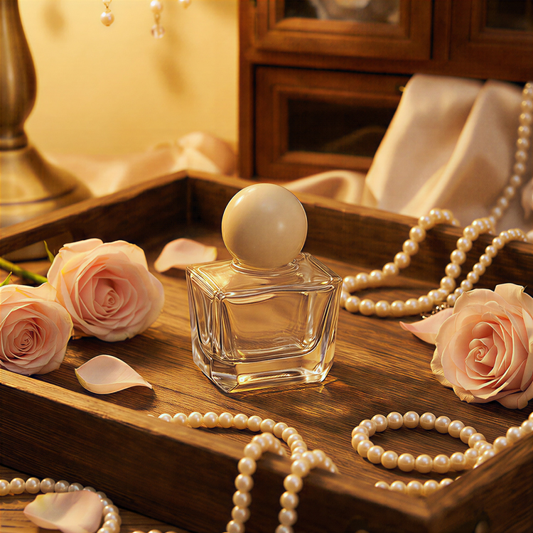 Botella de perfume de cristal cuadrada de lujo con tapa de bola, embalaje de fragancia de color personalizado de 100ml, 30ml y 50ml