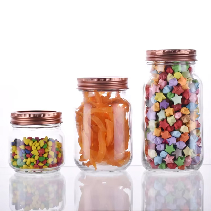 Tarro de vidrio de boca ancha con tapón de rosca 
