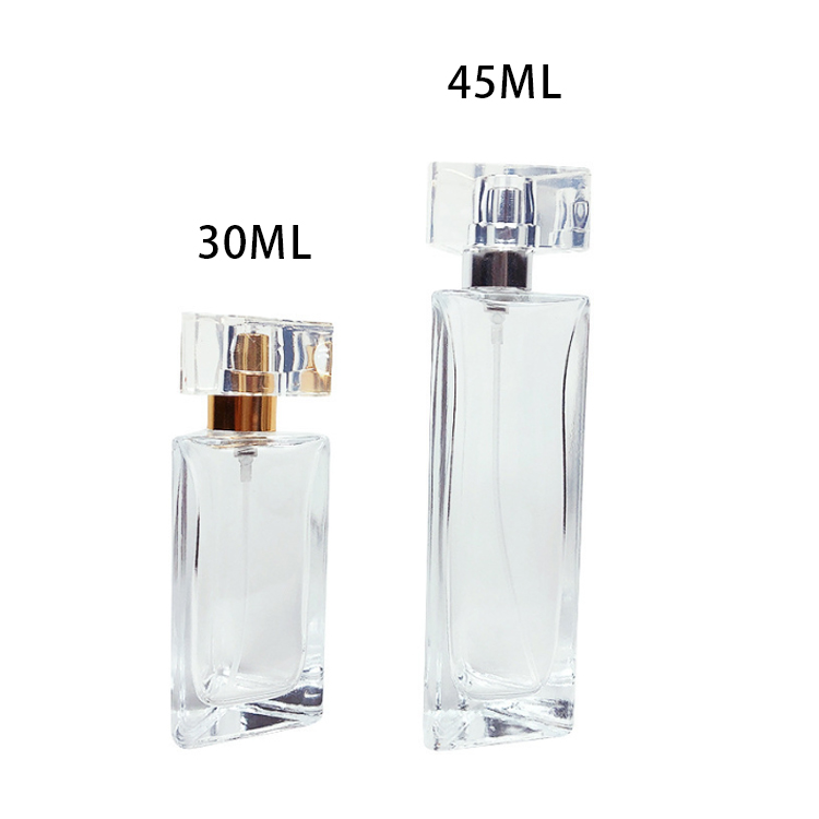 Prisma triangular único de lujo 30 ml 45 ml Botellas de vidrio de perfume vacías con tapa de pulverización de bomba y caja personalizable