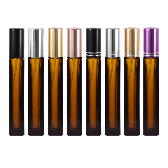 Botellas cuadradas portátiles de viaje de 10ml de vidrio para Perfume, atomizador recargable, botella cosmética vacía ámbar