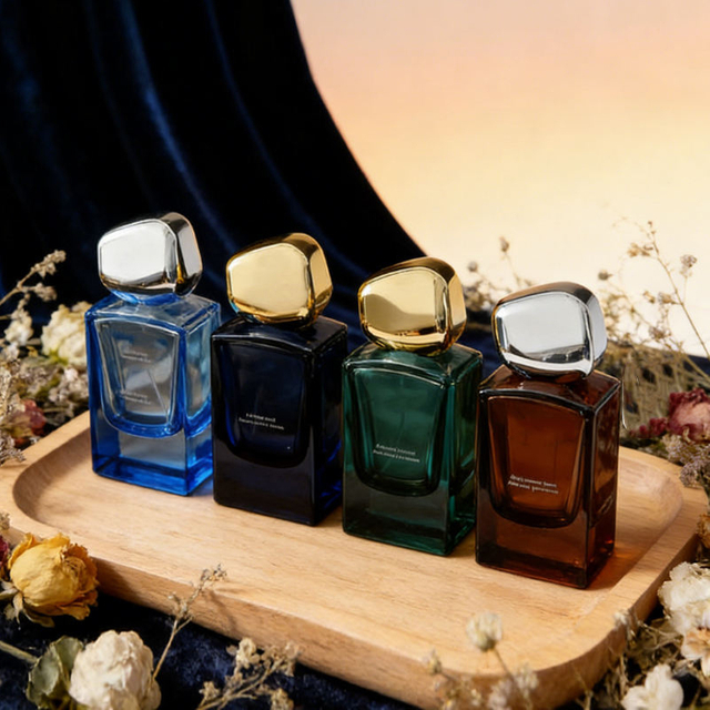 Botella de cristal recargable coloreada rectangular de alta calidad del espray de perfume de 30ml 50ml 100ml