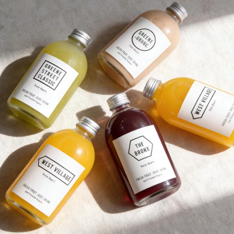 Comercio al por mayor de jugo de prensa en frío ecológico helado 150 ml 270 ml 350 ml 500 ml botella de vidrio redonda con tapón de rosca