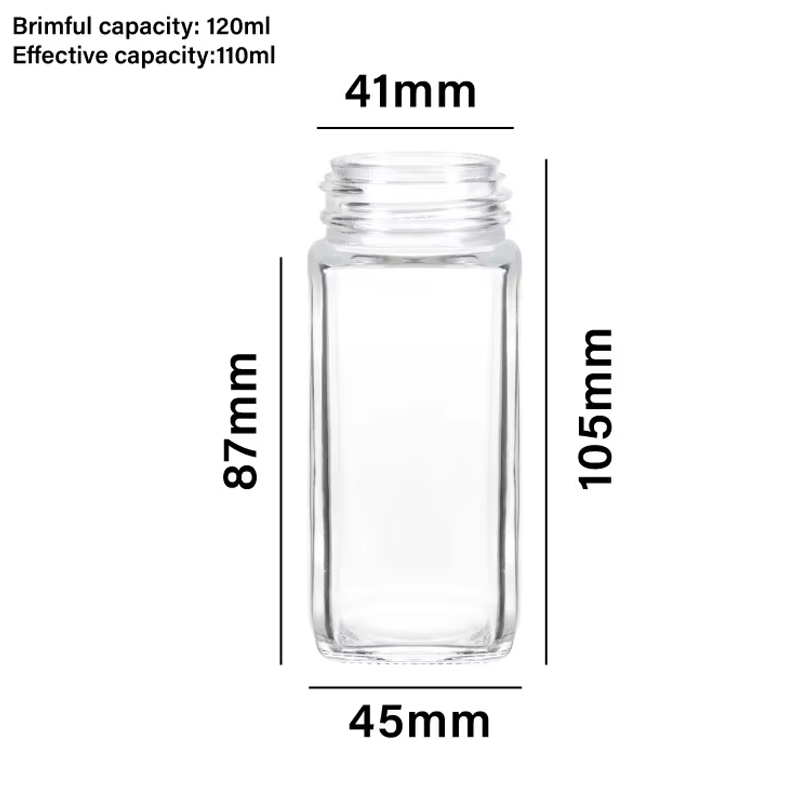 Venta caliente 120 ml polvos de especias condimentos contenedores condimentos tarros de especias de vidrio cuadrados