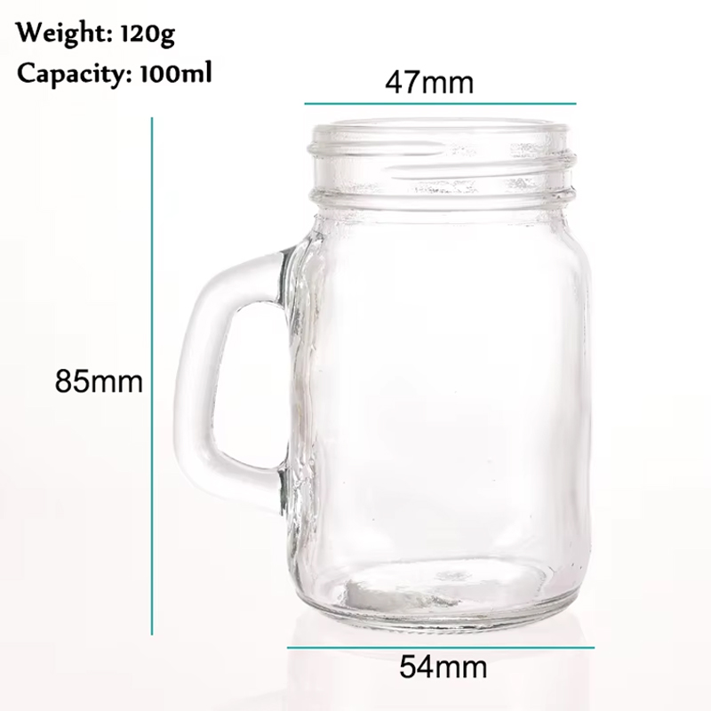 Taza transparente con forma de tarro para beber con asa y pajita