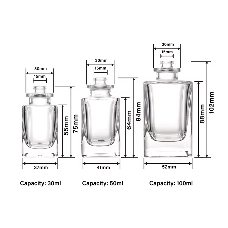 Aerosol cuadrado del vintage de la fragancia 30 ml 50 ml botellas de perfume de cristal vacías de 100 ml con el casquillo de madera