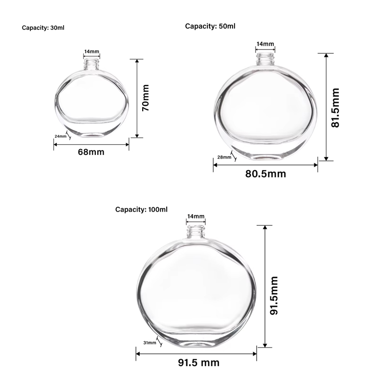 30 ml 50 ml 100 ml botellas de perfume de vidrio oblatas modernas con boca de tornillo