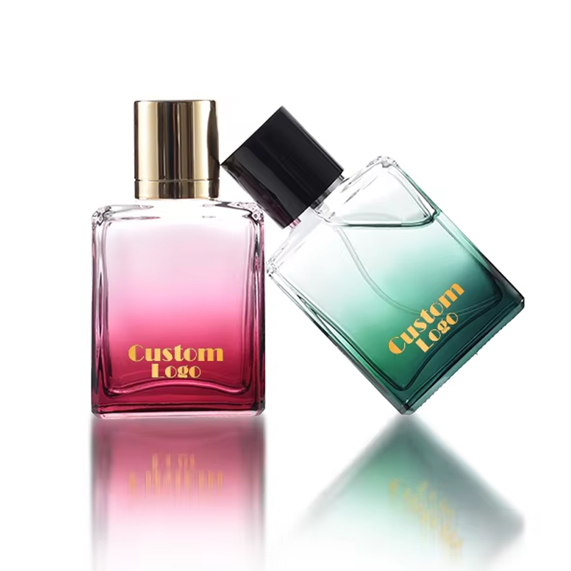 Botella de cristal de perfume de 50 ml de color verde con revestimiento gradual con caja