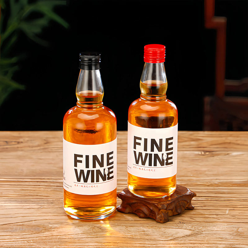 Botella de vidrio redonda al por mayor para tequila, whisky, vodka, 50 ml, 100 ml, 200 ml, 375 ml, 500 ml, botella de vidrio para licor con tapón de rosca