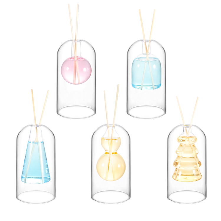 Botella difusora de caña de vidrio de borosilicato de doble pared, contenedor difusor de aromaterapia decorativo moderno para Fragancia casera
