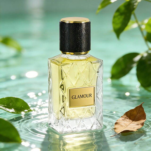 Botella de perfume de vidrio en relieve de lujo de 30 ml con tapa negra - Embalaje de botella de fragancia transparente personalizado