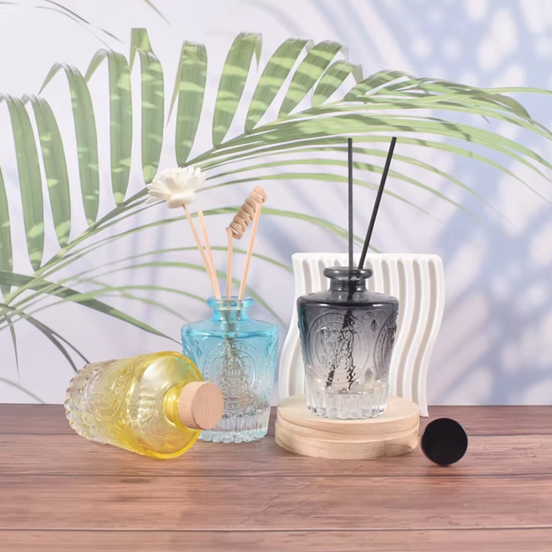 Botella difusora de vidrio, botella de aromaterapia con gradiente, contenedor de aceites esenciales rellenable, fragancias, accesorios aromáticos