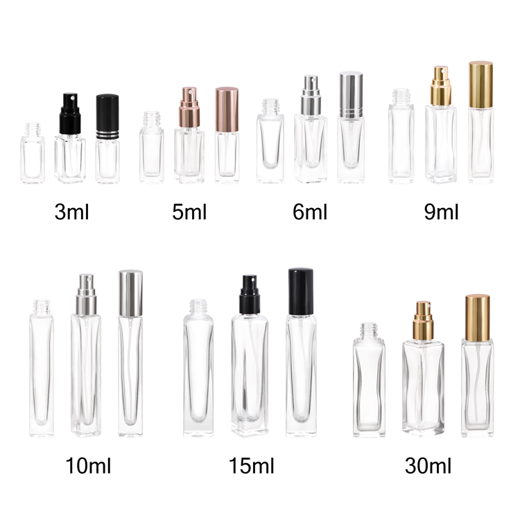 3ml 5ml 6ml 9ml 10ml 15ml 20ml Mini botella de perfume de viaje cuadrada Fabricante Proveedor de fábrica 