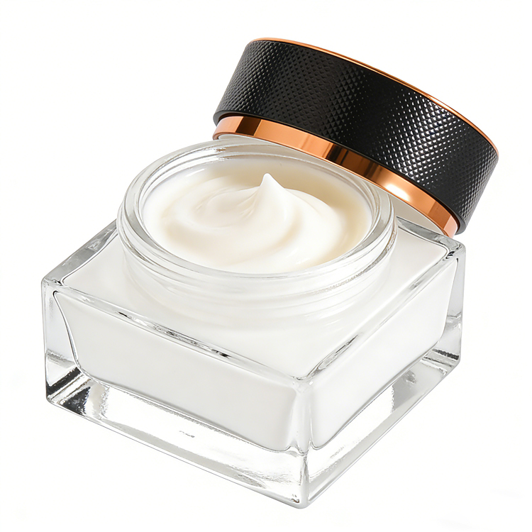 Tarro de crema de vidrio transparente de lujo con acabado, embalaje cosmético personalizado para crema hidratante facial para el cuidado de la piel