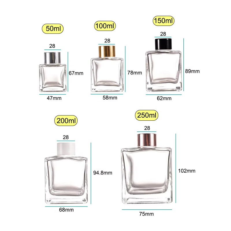 Botella difusora de vidrio de lámina cuadrada con ratán