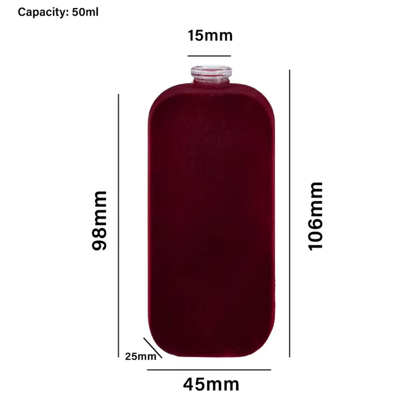 Modifique la botella de perfume de cristal para requisitos particulares de la botella de cristal 50ml del perfume del terciopelo que se reúne de la encrespadura de lujo del color 
