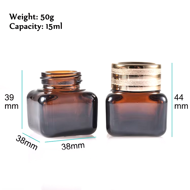 Tarro de crema de vidrio de 50g, crema cuadrada para ojos, cara, cosméticos marrones 