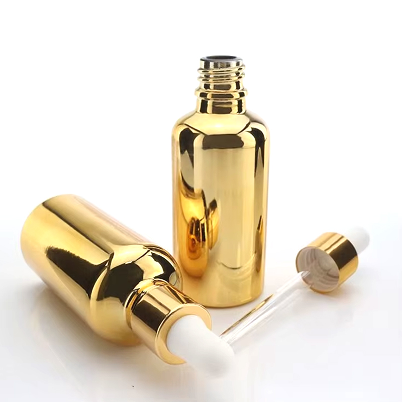 Envases de lujo para el cuidado de la piel, botella cuentagotas de vidrio con suero de aceite esencial dorado, 5ml, 10ml, 15ml, 20ml, 30ml, 50ml, 100ml