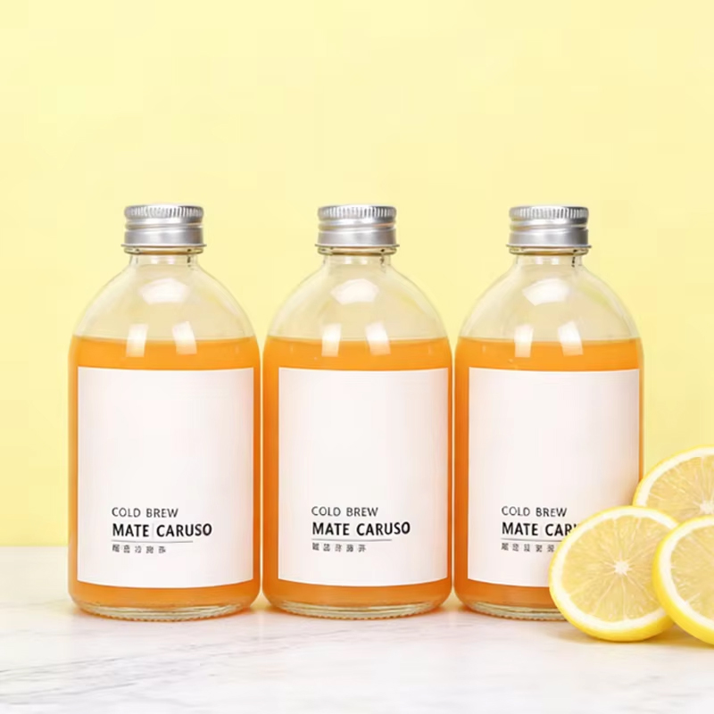 Comercio al por mayor de jugo de prensa en frío ecológico helado 150 ml 270 ml 350 ml 500 ml botella de vidrio redonda con tapón de rosca
