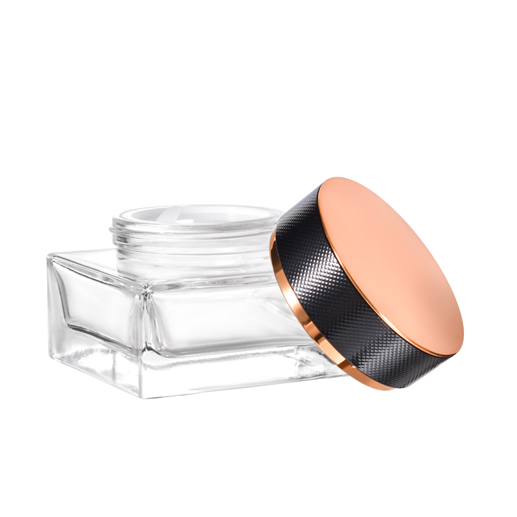 Tarro de crema de vidrio transparente de lujo con acabado, embalaje cosmético personalizado para crema hidratante facial para el cuidado de la piel