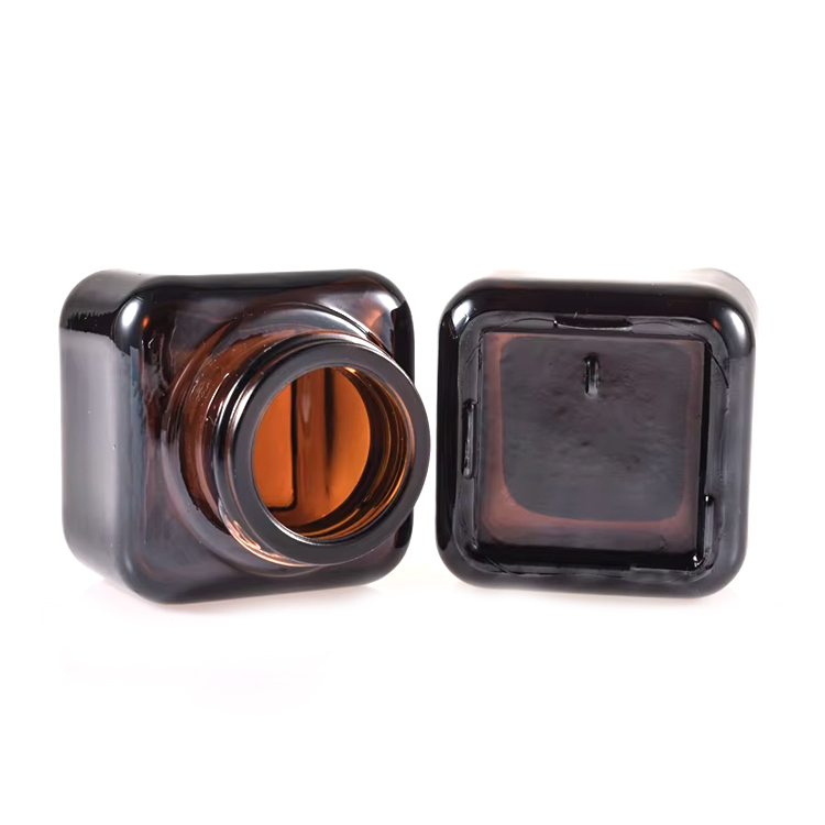 Tarro de crema de vidrio de 50g, crema cuadrada para ojos, cara, cosméticos marrones 