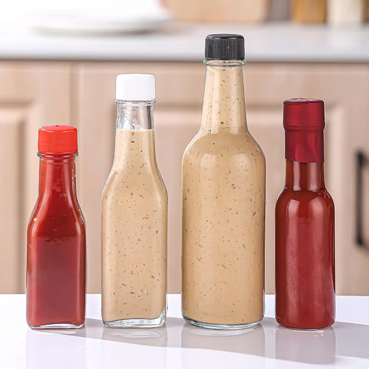 Ventas calientes Botella pequeña de vidrio 90 ml 250 ml 150 ml Botellas mareadas para vidrio de salsa picante