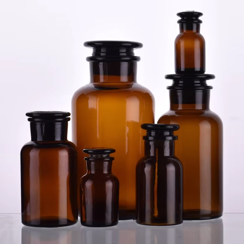 Botellas de boticario reactivo de vidrio químico transparente ámbar estilo vintage