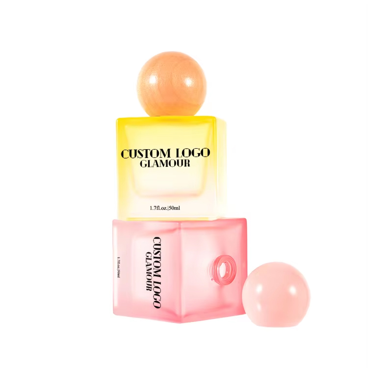 Botella de spray de perfume de vidrio verde azul recargable helada de 50 ml