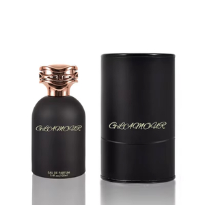 Frasco de perfume de vidrio negro con tapa de metal