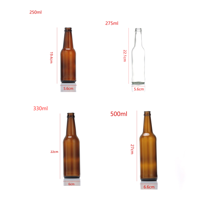 Fabricantes de botellas de cerveza de vidrio 250 ml 275 ml 330 ml 500 ml Botella de vidrio transparente Botella de vidrio de limonada vacía