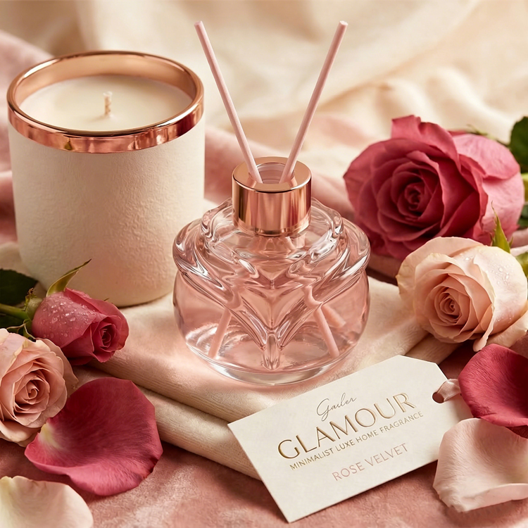 Botella difusora de caña de cristal con forma de rosa de lujo, botella decorativa para aromaterapia, fragancia casera