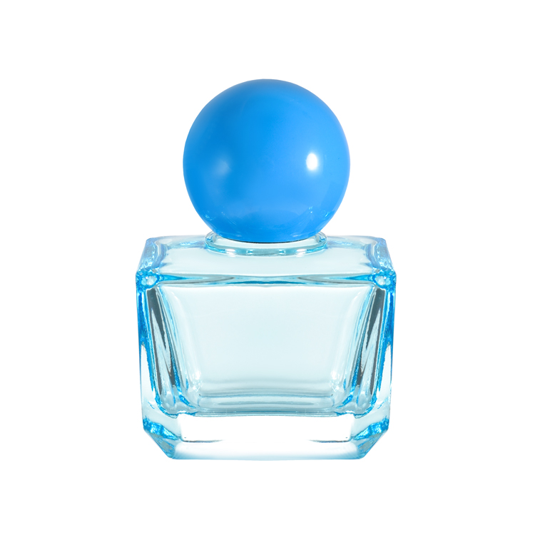 Botella de perfume de cristal cuadrada de lujo con tapa de bola, embalaje de fragancia de color personalizado de 100ml, 30ml y 50ml