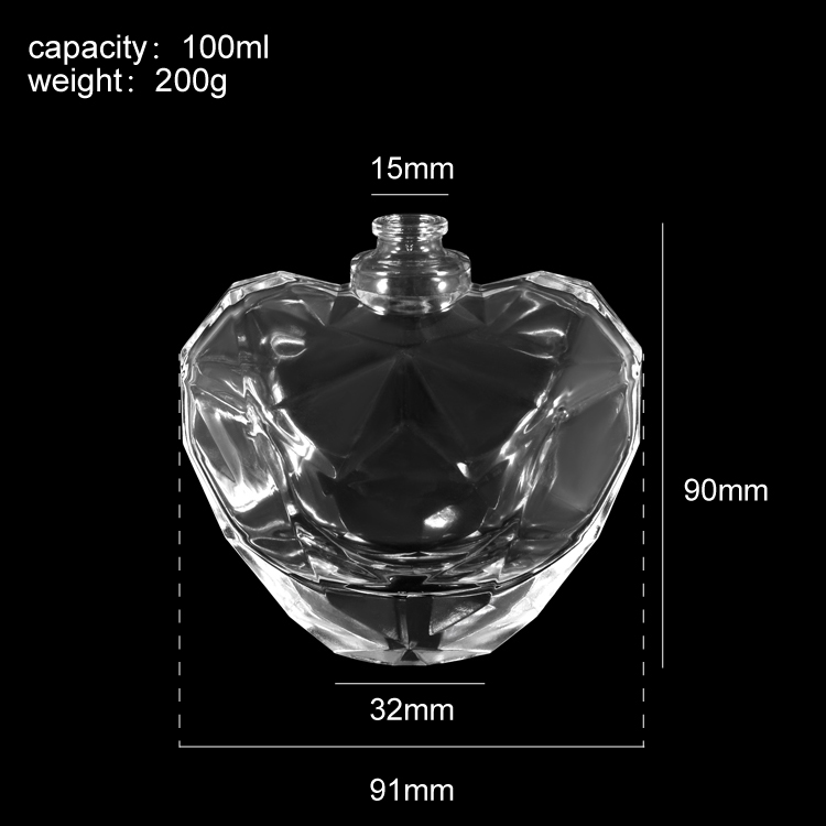 Empaquetado de encargo de lujo de la fragancia de la botella de perfume de cristal facetada en forma de corazón